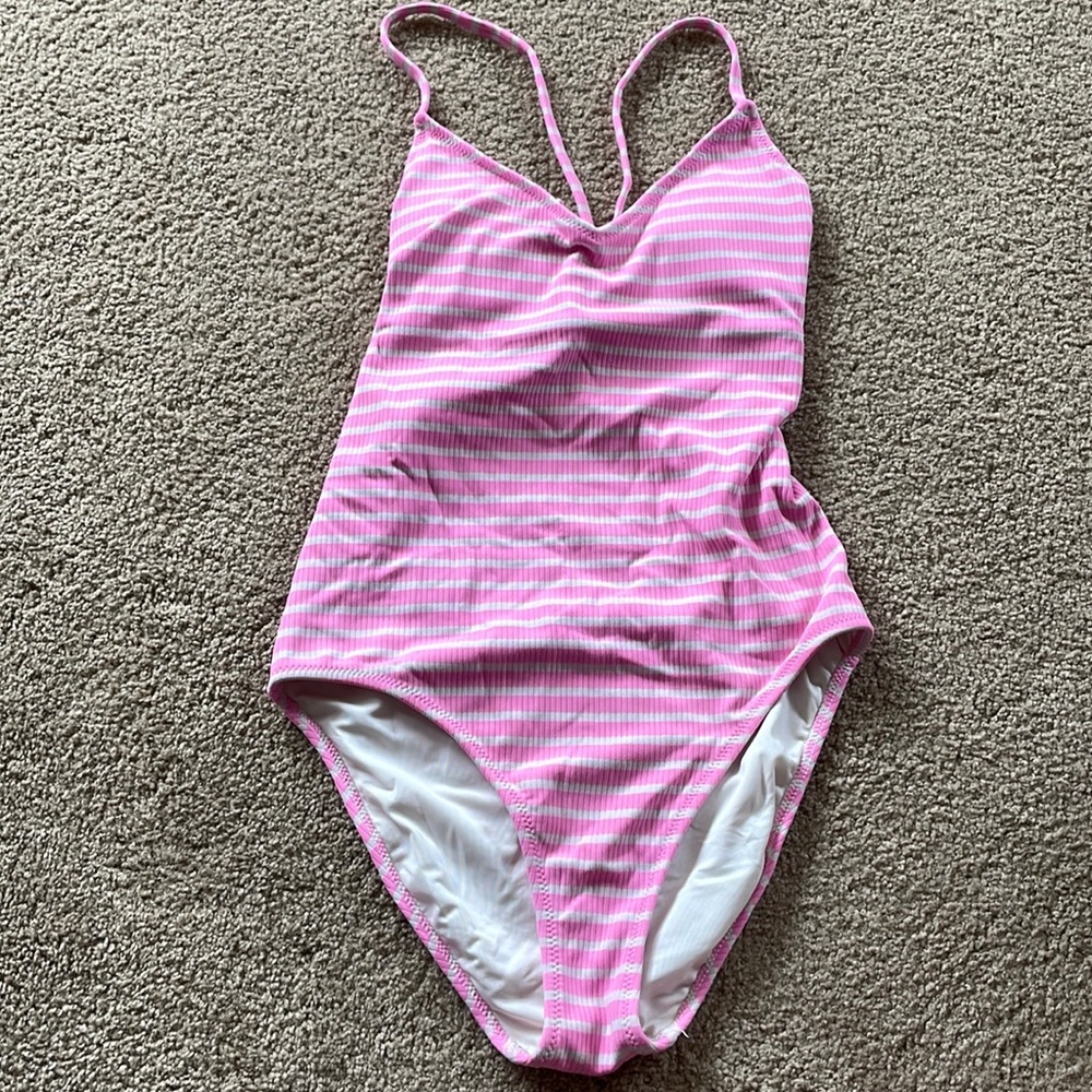 Aerie Pink Striped One Piece Swimsuit
